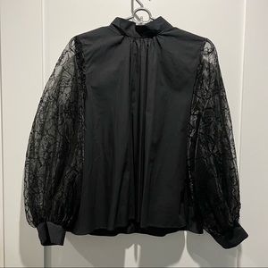 Black Zara Top with Sheer Floral Sleeves